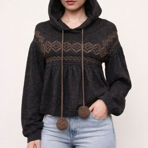 Diesel Vintage Y2K Tassel Pom Wool Hooded Babydoll Sweater Dark Gray Size Small